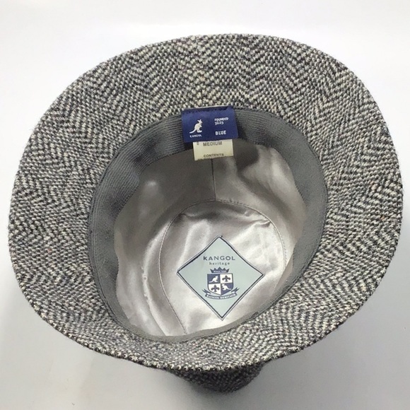 Kangol Vintage Tweed Herringbone Wool Fedora Grey & Black Hat Size Medium. - Picture 8 of 12